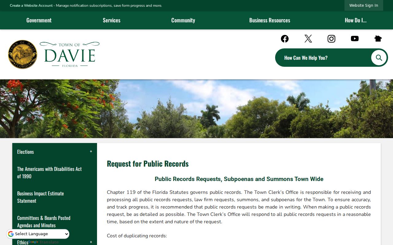 Davie residents directory town public records request