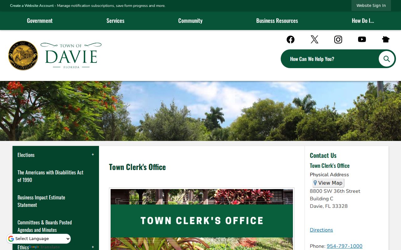 Davie neighbors Town Clerk public records office