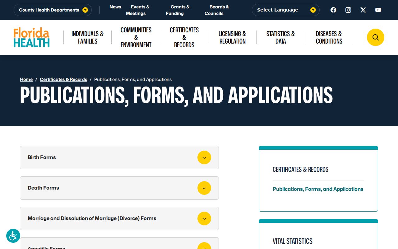 Davie neighbors official Florida vital records applications