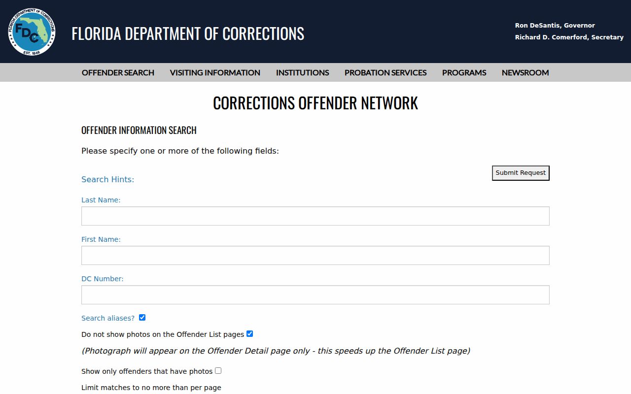 Davie resident lookup in Florida corrections records