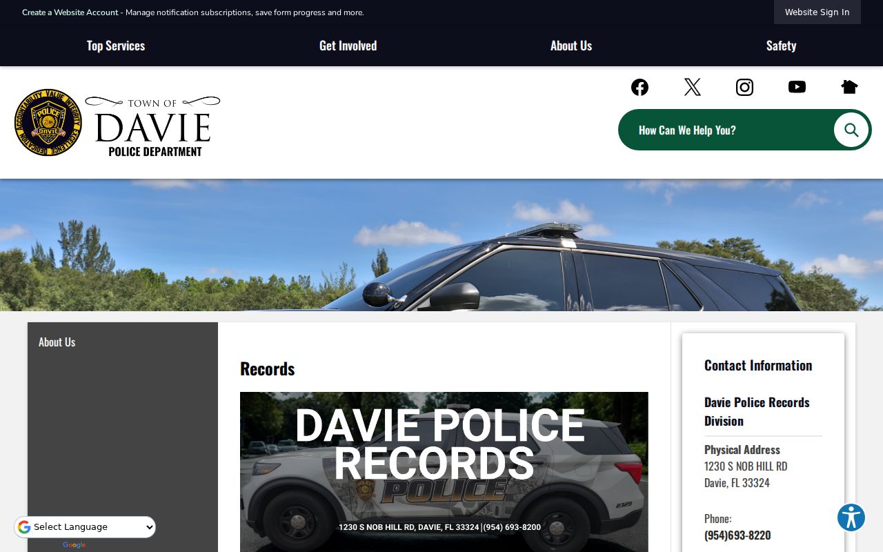 Davie street directory police records request information